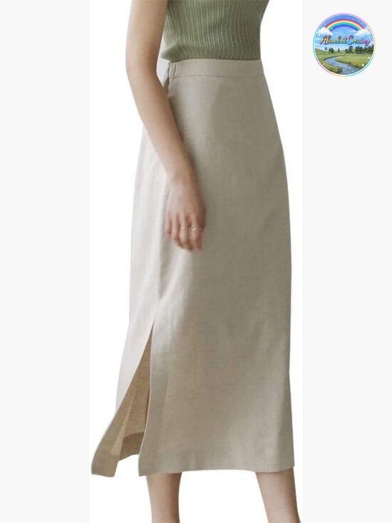 Dresses & Skirts - High Waisted Straight Cotton Linen Long Skirt with Slit